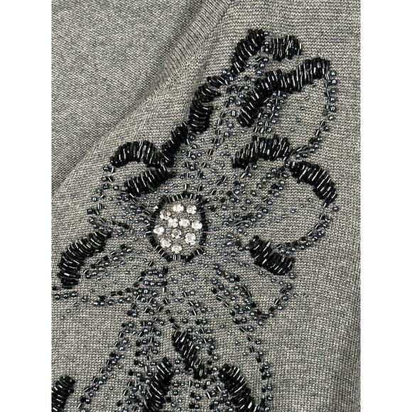 VTG Peck & Peck Cardigan Sweater XL Grey Beaded Floral Coquette Fairy Goth - Picture 3 of 11